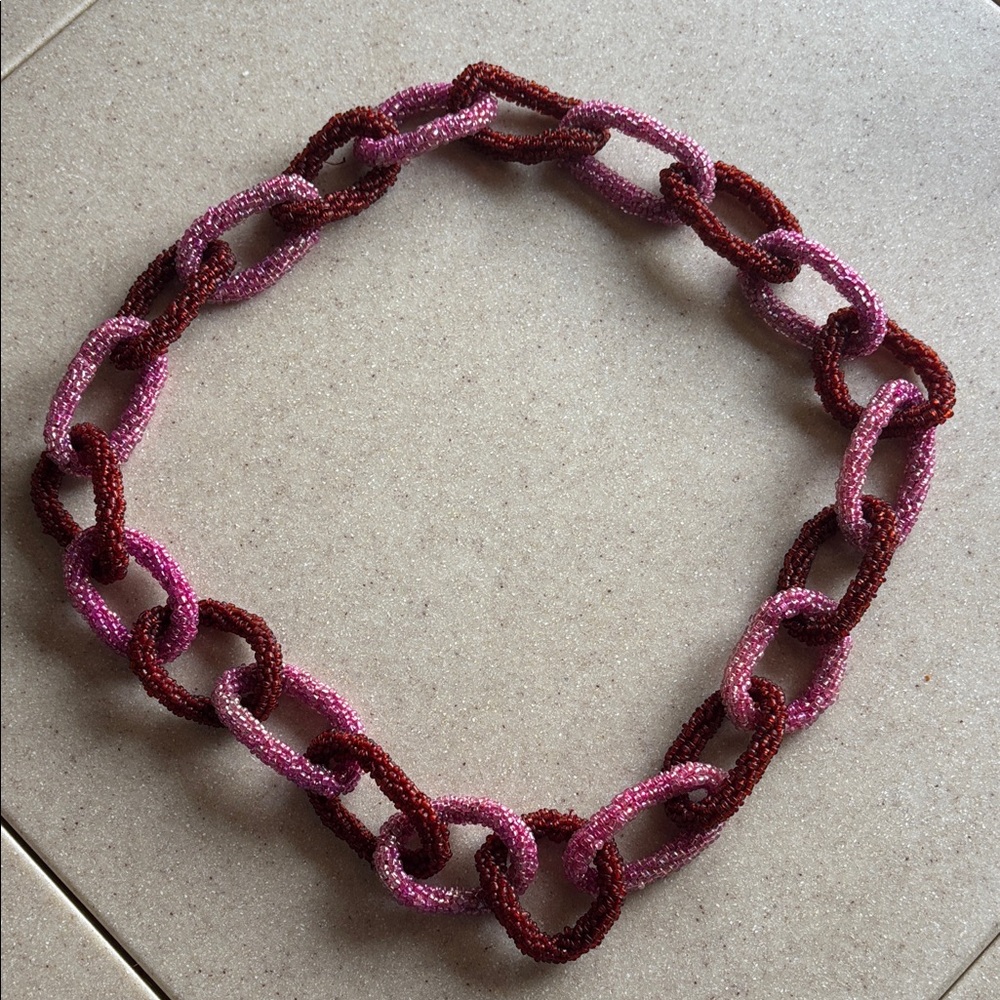 Elegant Pink and Brown Beaded Necklace